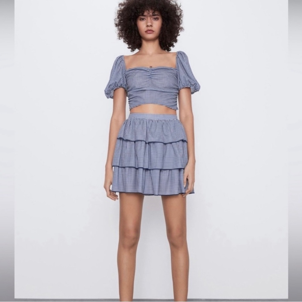 ZARA blue & white gingham skirt set